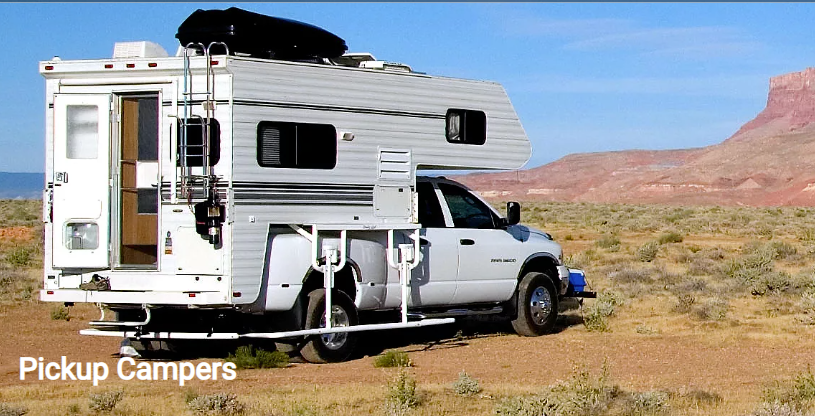Alt text: A truck camper parked in a scenic outdoor setting, showcasing the convenience and mobility of truck camping.